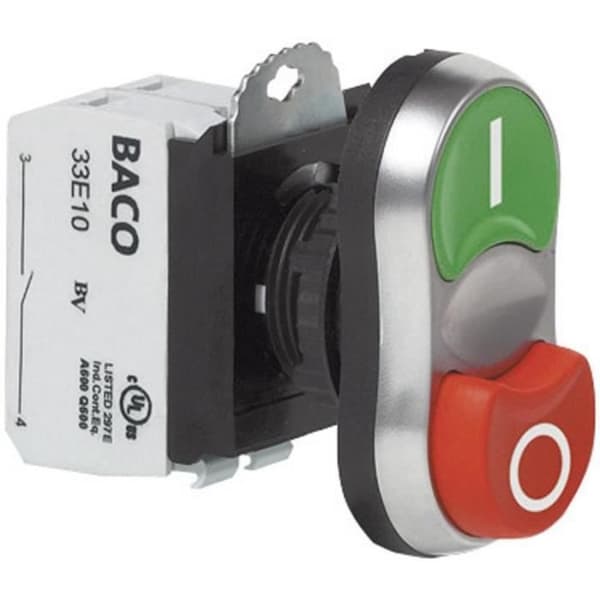 BACO L61QB21A BAL61QB21A Dubbelknappstryckknapp Krom frontring Grön, Röd 1 st.