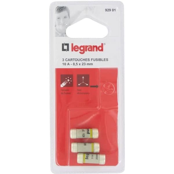 10A cylindrisk säkringspatron med indikatorlampa - LEGRAND - Set om 3