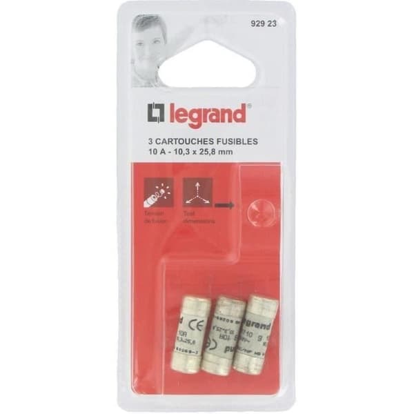 LEGRAND Set med 3 säkringar med indikator - 10 A - 10,3x25,8 mm