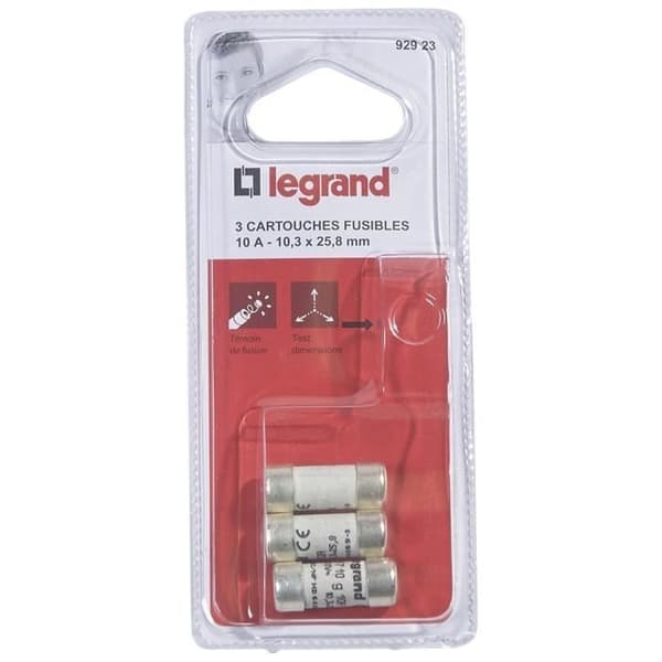 LEGRAND Set med 3 säkringar med indikator - 10 A - 10,3x25,8 mm