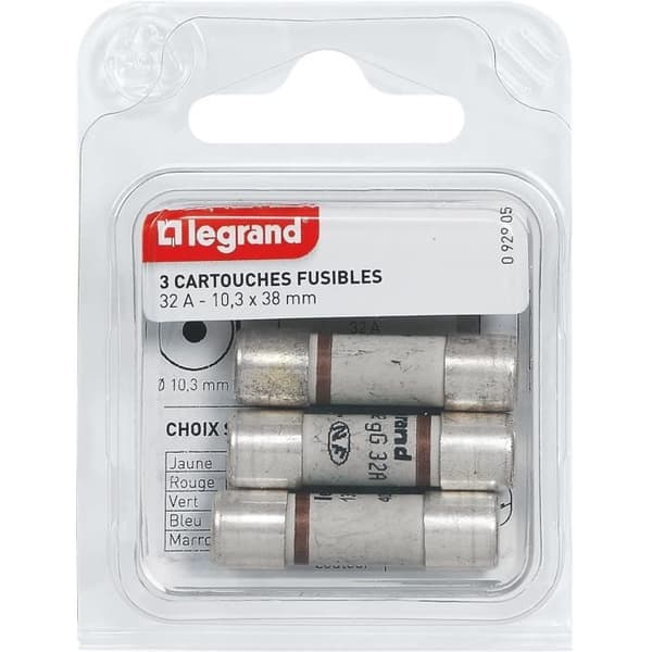Säkringspatroner för säkringshållare - LEGRAND - 10,3 x 38 mm - Med indikator - 32A