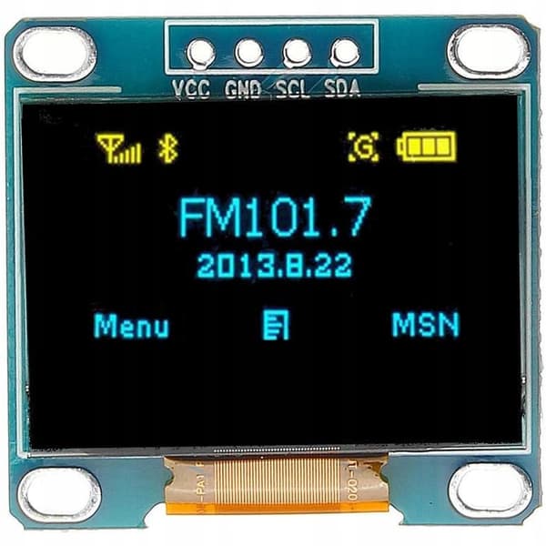 OLED-skærm 0,96" 128x64 blå I2C SSD1306