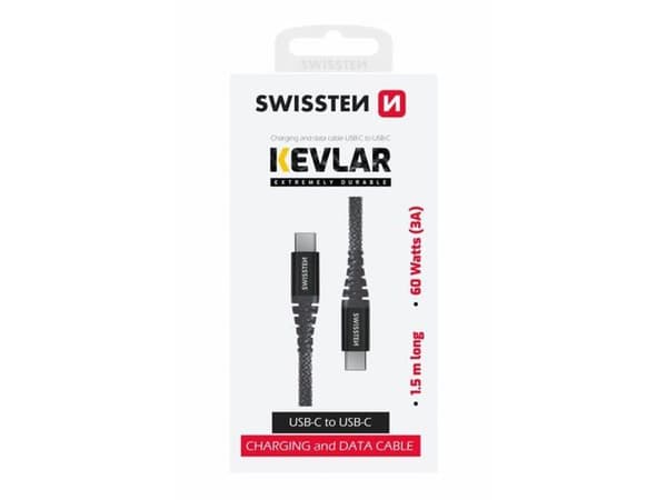 Industriell kontakt Swissten - 71542010 - USB-datakabel Kevlar USB-C / USB-C 1,5 M Antracit