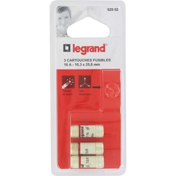 Set med 3 säkringar med indikatorlampa - LEGRAND - 16 A - 10,3x25,8 mm