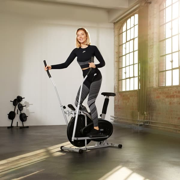 2 i 1 crosstrainer och motionscykel med LCD display - svart