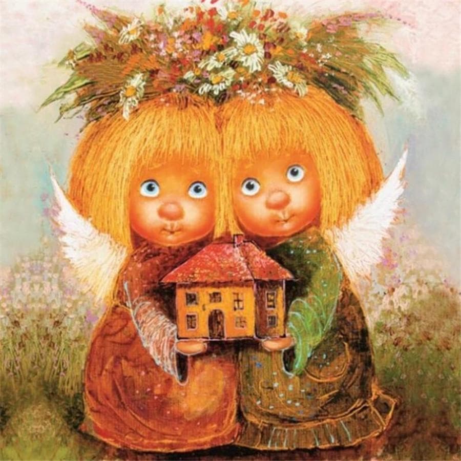 Full 5D DIY Diamond Painting Cross Stitch Cartoon Twin Sisters Rhinestones Broderi Heminredning