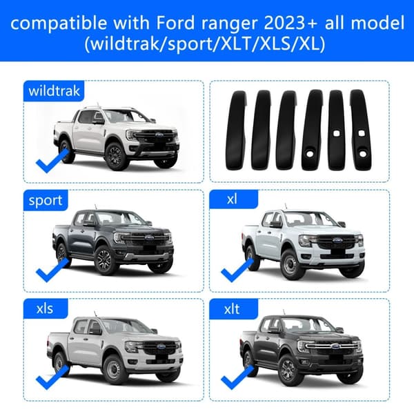 Auton ovenkahvan suojus, yhteensopiva Ford Ranger T9 2023-2024 kanssa, kaksinkertainen hytti tarvikkeet., ovenkahvan suojus