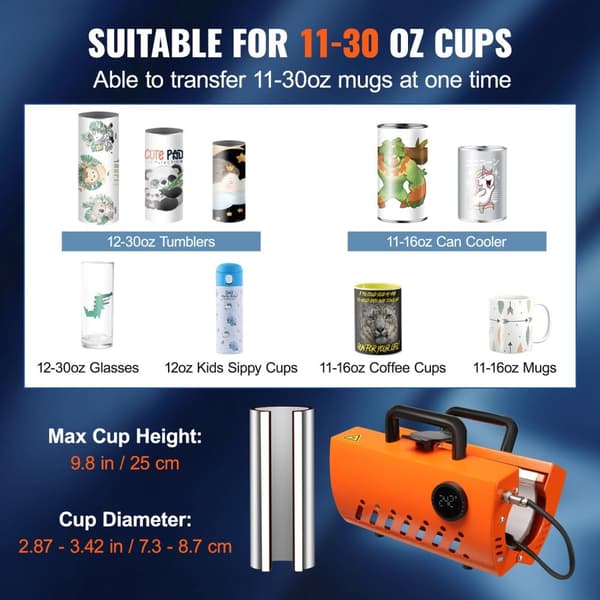 11-30oz superstor tumbler värmepress, muggvärmepress, pekskärm i rattstil, säkerhetskrets med dubbel kontroll, lätt att använda