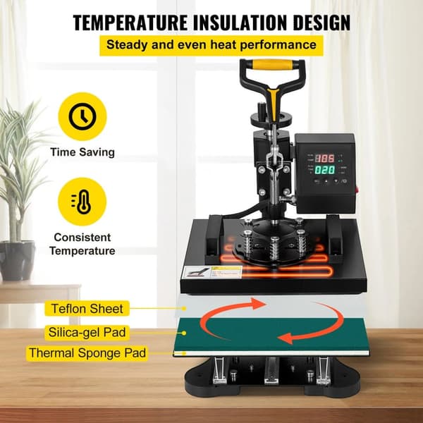 2-i-1 10x12 tums svängbar värmepressmaskin med digital kontrollpanel, effektiv värmeisolering, justerbart tryck, lätt att använda