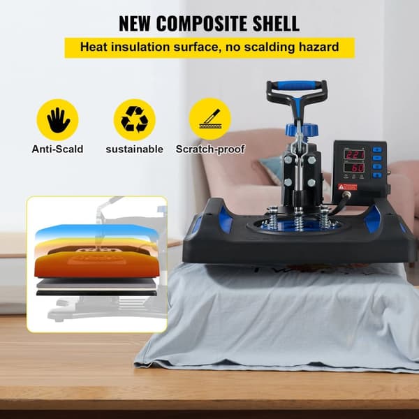 12x15 tums 1000W multifunktionsvärmepressmaskin, professionellt värmesystem, exakt kontroll, 360° svängning