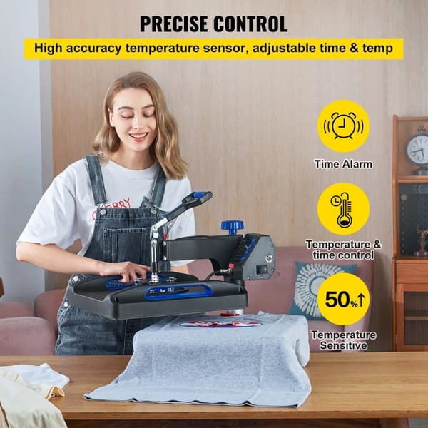 12x15 tums 1000W multifunktionsvärmepressmaskin, professionellt värmesystem, exakt kontroll, 360° svängning