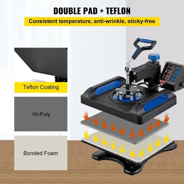 12x15 tums 1000W multifunktionsvärmepressmaskin, professionellt värmesystem, exakt kontroll, 360° svängning