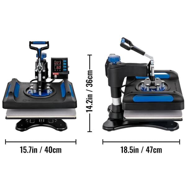 12x15 tums 1000W multifunktionsvärmepressmaskin, professionellt värmesystem, exakt kontroll, 360° svängning