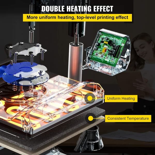 12x15 tums 1000W multifunktionsvärmepressmaskin, professionellt värmesystem, exakt kontroll, 360° svängning
