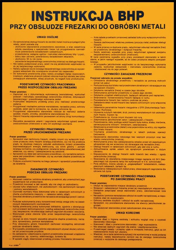 Arbejdsmiljøinstruktioner "Arbejdsmiljøinstruktioner for betjening af en fræsemaskine til metalbearbejdning"