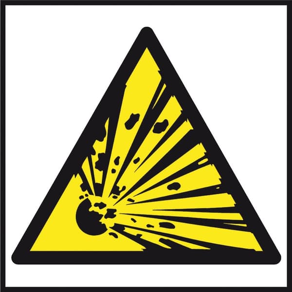 Brandskyddsskylt "Explosionsrisk, explosivämnen"