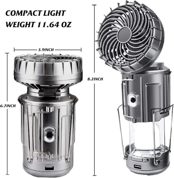 OBOSOE Solar Camping Lights, Telt Fan, Camping Lantern, Nød Håndholdt Hæng genopladelige LED telte Fan Desk Fan til udendørs kontor Rejsebil Hjem