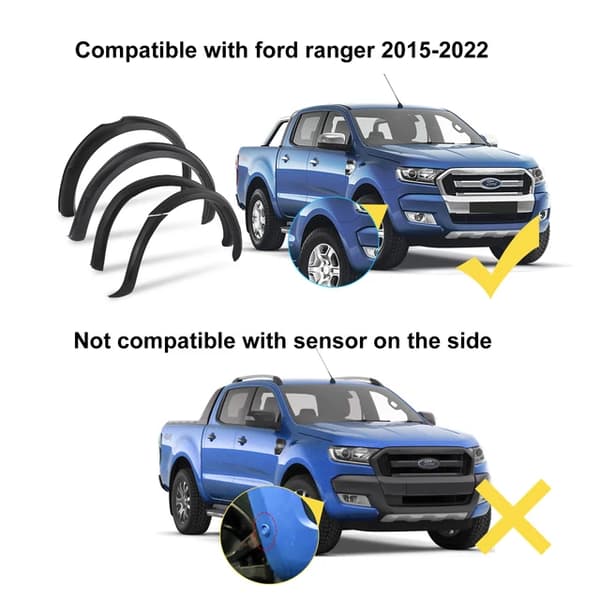 Skærmforlængere, passer til Ford Ranger 2015-2022, inkluderer mudderkapper., 2015-2018