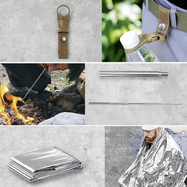 Överlevnadskit 32-delar - Kompass, tändstål, kniv, lampa m.m.