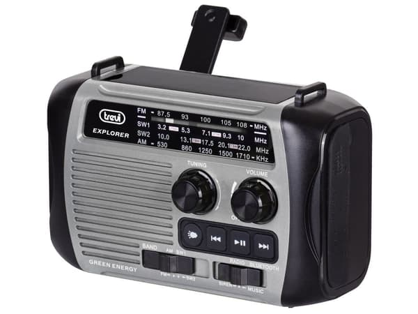 Nödradio med vev, solceller, lampor, powerbank, MP3