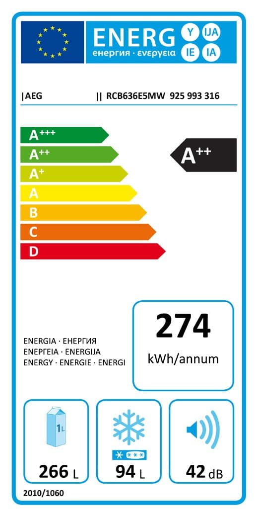 A++ AEG kyl/frys RCB636E5MW