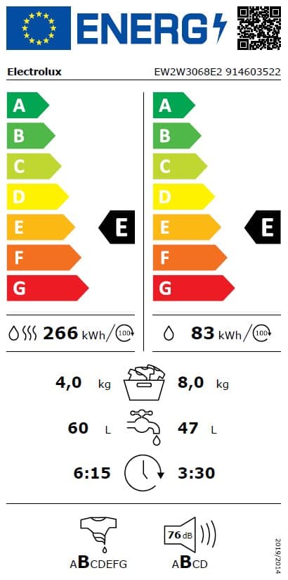 E Electrolux kombinerad tvätt och tork EW2W3068E2