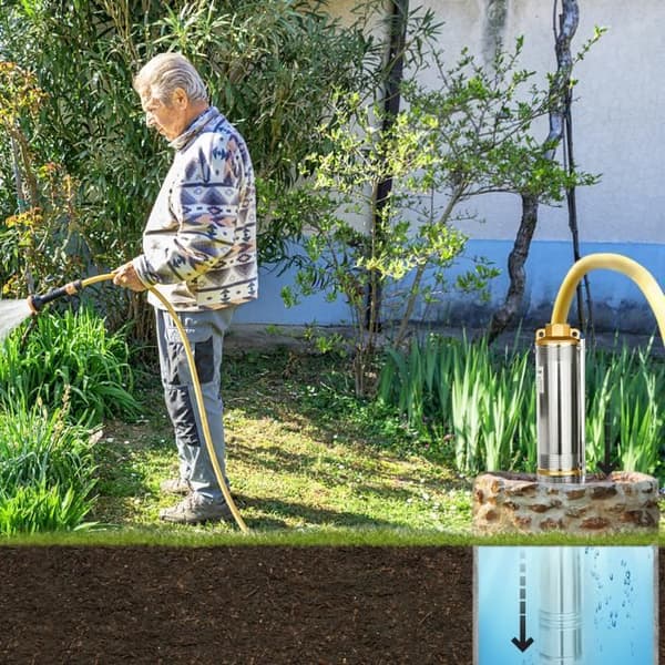 XMTECH 1100W dränkbar djupbrunnspump 4000 L-H, dränkbar vattenpump i rostfritt stål med 20 meter tråd, silver