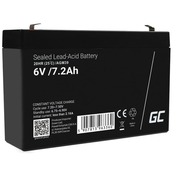 GreenCell® uppladdningsbart AGM-batteri 6V 7,2Ah blygelackumulator Underhållsfria cykler VRLA-batteri Vattentättbeständigt