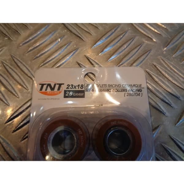 6 tnt racing keramiska variatorrullar 23 x 18 mm - 25 gr skoter honda kymco suzuki 200 250 300 sh framsyn fes mxu grand dink