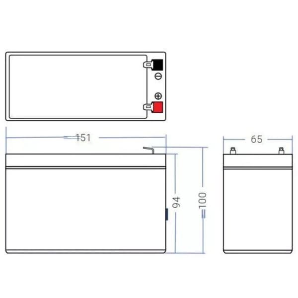 Batteri 12V 7Ah - 4.74mm - 151 x 98 x 94 mm