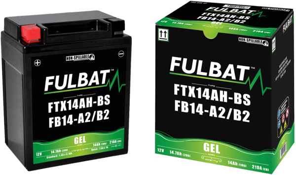 FULBAT YB14-A2 YB14-B2 YTX14AH-BS batteri (12N14-4A) (Gel, underhållsfritt)
