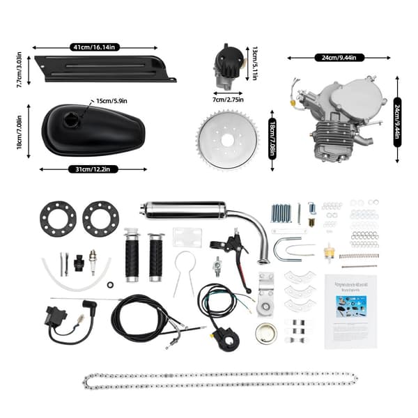 80cc Cykelmotor Kit, 40 km/h Maxhastighet, 2L Bränsletank, 180 kg Lastkapacitet