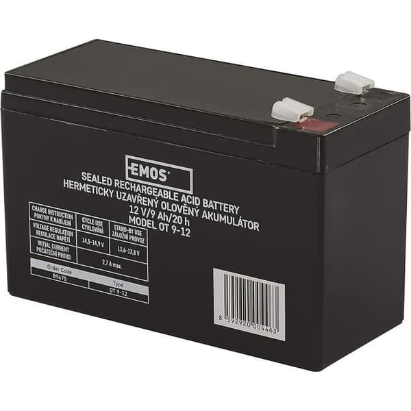 EMOS-batteri 12V/9Ah 12 V blysyra / 9 Ah utbytesbatteri utan underhållsbehov