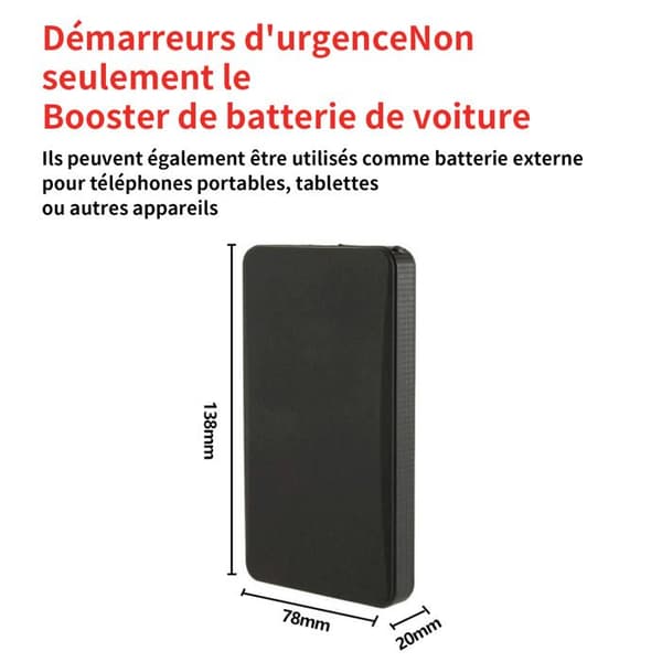 TD® Battery Booster Car Starter 12 V Bärbar Car Jump Starter Motorcykel Batteri Booster med smarta säkerhetsklämmor