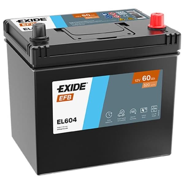 BATTERI EXIDE EFB D23 12V 60AH 520A 230X173X222 +D EL604