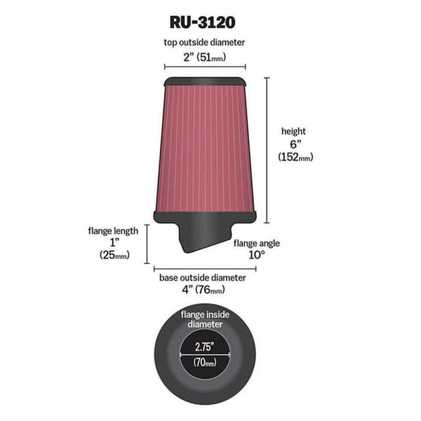 Universalt luftfilter RU-3120 2-3-4"10 DEG FLG, 4"B, 2"T, 6"H
