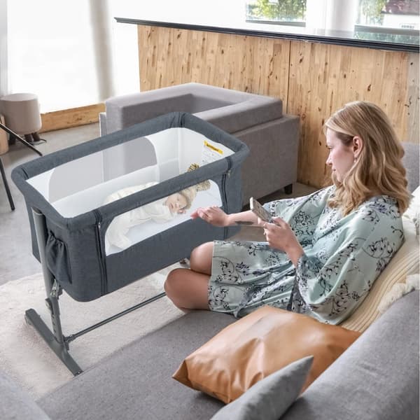 Baby Sidevugge, 34x25x32 tommer, Beige/Grå/Rosa