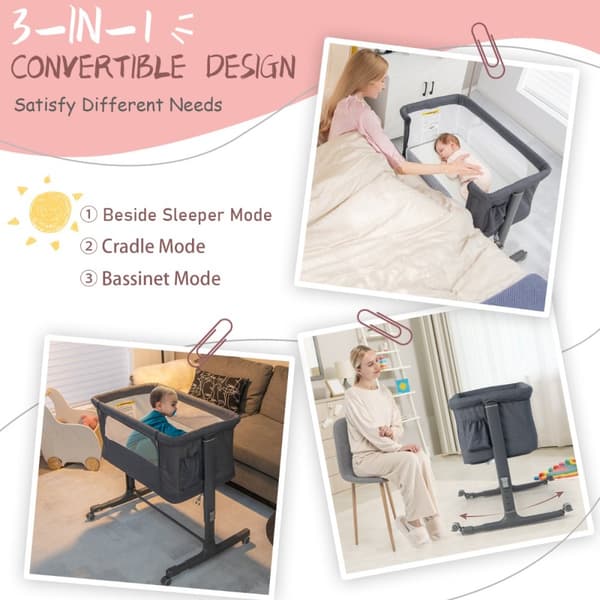 Baby Sidevugge, 34x25x32 tommer, Beige/Grå/Rosa