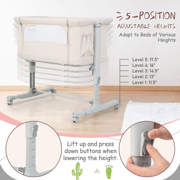 Baby Bedside Bassinet, 34x25x32 tommer, Beige