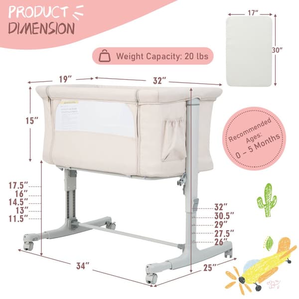 Vauvan sivusänky, 34x25x32 tuumaa, Beige