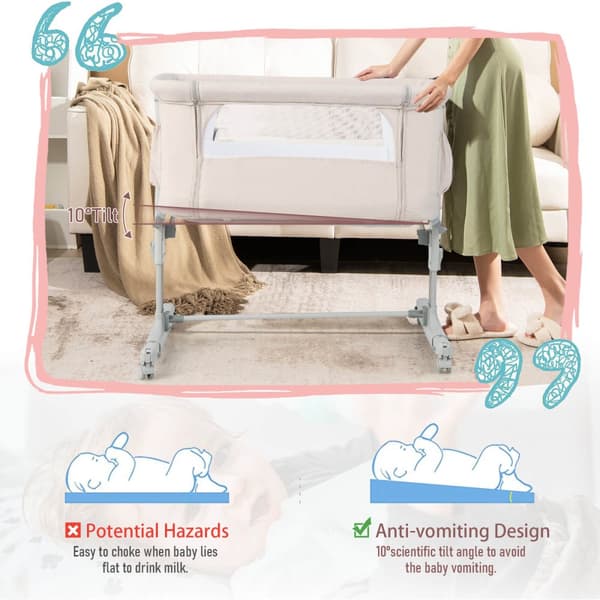 Baby Bedside Bassinet, 34x25x32 tommer, Beige