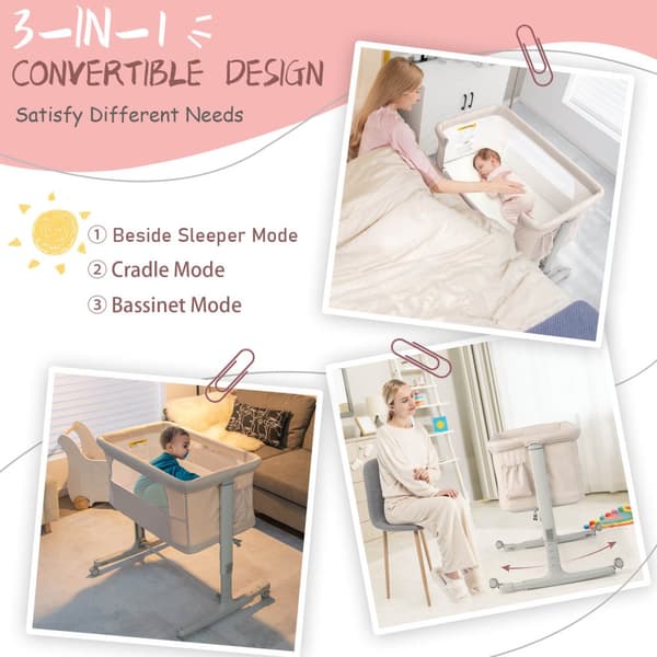 Baby Bedside Bassinet, 34x25x32 tommer, Beige
