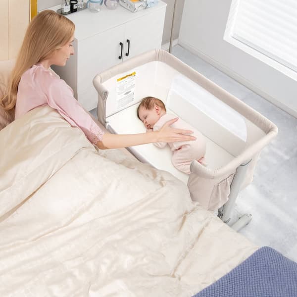 Baby Bedside Bassinet, 34x25x32 tommer, Beige