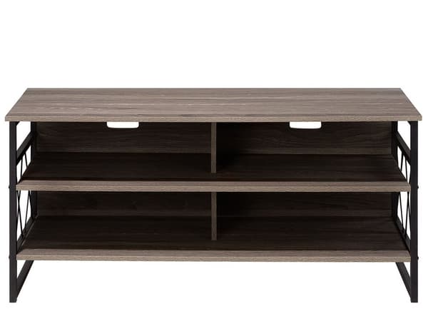 TV RTV Ställning Mörk Trä med Svart Metall 4 Hyllor Förvaring Vardagsrum Modern Industriell
