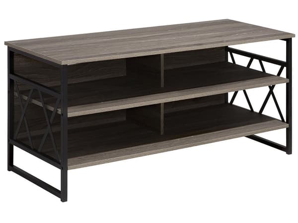 TV-taso ruskeanharmaa lastulevy musta metalli 120 x 51 x 56 cm hyllyillä kaapeliläpivienti industriaalinen