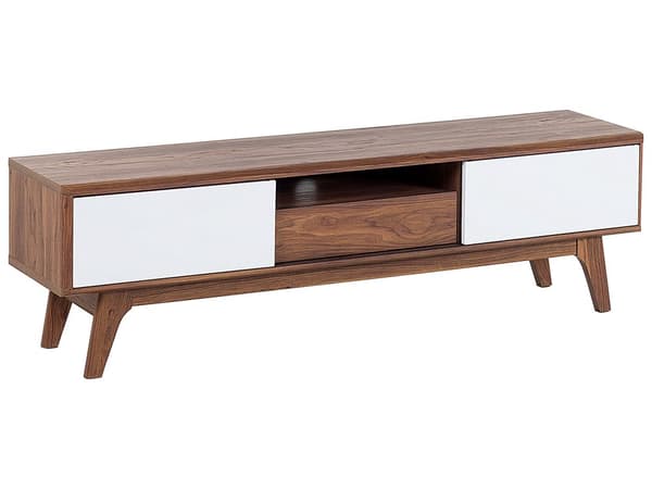 TV-taso tumma puu/valkoinen 149 x 44 x 35 cm MDF-levy hyllyt ovet matta viilutettu lakka