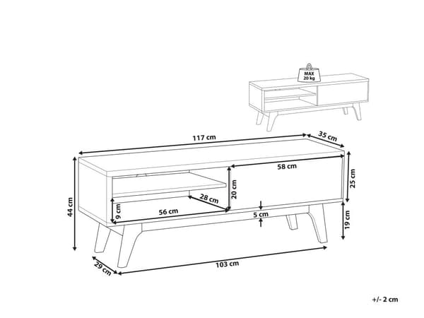 TV-taso tumma puu 117 x 44 x 35 cm MDF-levy matta viilutettu hyllyt valkoinen liukuovi