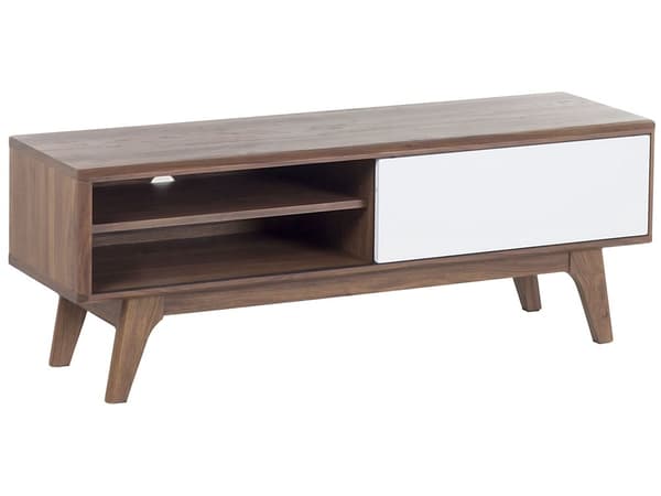 TV-taso tumma puu 117 x 44 x 35 cm MDF-levy matta viilutettu hyllyt valkoinen liukuovi