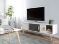 Pikkukuva 2 / 8: TV-taso valkoinen MDF-levy pyökki 160 x 40 x 55 cm liukuovilla hyllyillä moderni skandinaavinen tyyli