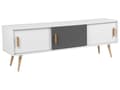 Pikkukuva 1 / 8: TV-taso valkoinen MDF-levy pyökki 160 x 40 x 55 cm liukuovilla hyllyillä moderni skandinaavinen tyyli